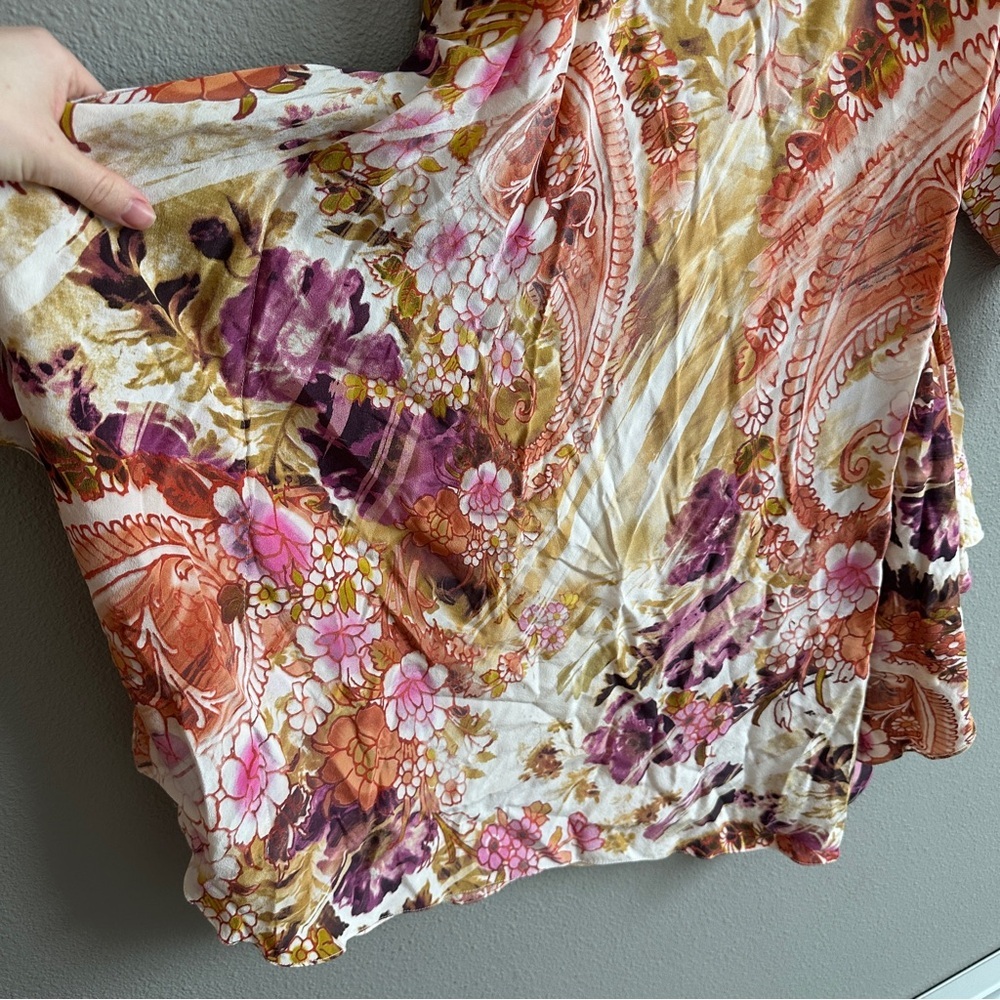 Badgley Mischka Silk Beaded Floral Kaftan Mini Dress Medium - Picture 11 of 16
